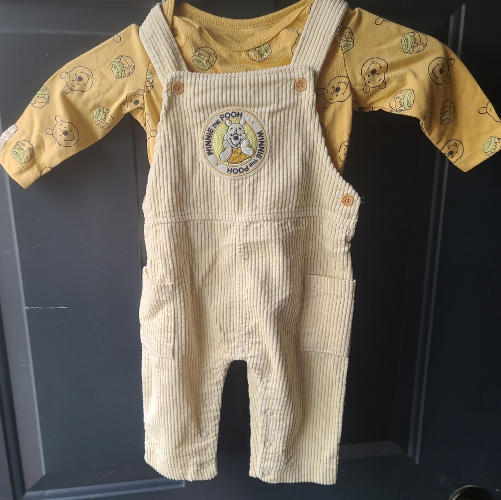 Disney Cream and Yellow Overalls Classic Winnie The Pooh Bib-Front Design